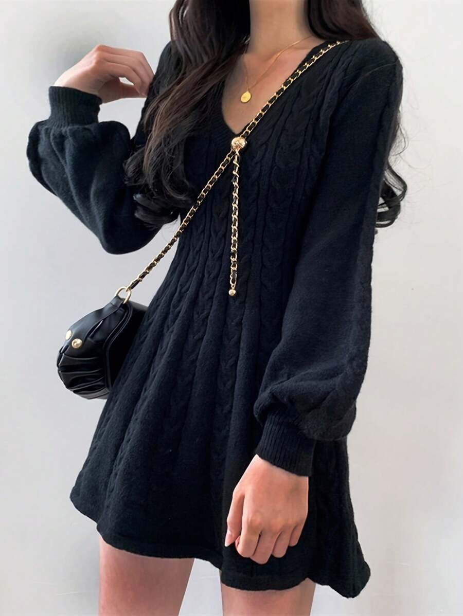 SHEIN Essnce Kabelstickad Sweater Klänningar - Svart - Visa 1