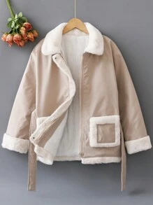 SHEIN Abrigo Con Forro Térmico Y Cuello De Invierno Para Niñas Tween