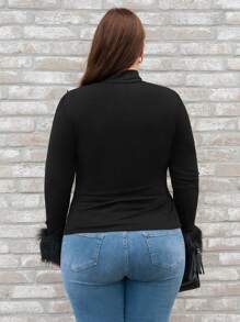 BizChic 女性加大號立領拼接t恤 - 黑色 - 查看 2