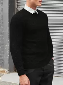 EURMUSE Men's Solid Color Jacquard Sweater Without Shirt - Black - View 6