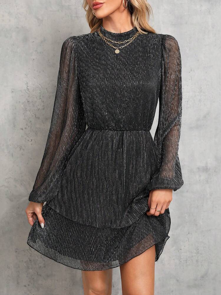 Stand Collar Lantern Sleeve Dress