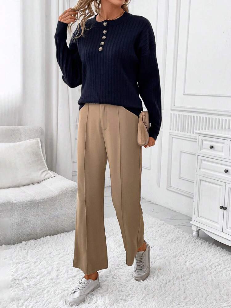 Women's Rib-knit Button Decorated Sweater
