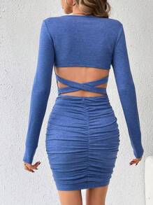 SHEIN Tall Square Neckline Back Crossed Straps Backless Dress