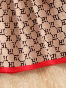 Em bé Cô gái Đầm Áo len Với Giường đôi In thư Và Nút Đồ trang trí - Màu Khaki - Xem 5