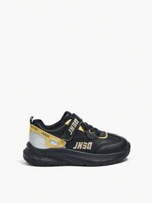 Fashionable Comfortable Flat Portable Boys' Gold Colorblock Sneakers - Black - View 5