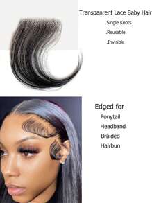 2Pcs Transparent Lace Baby Hair Stripes Human Hair Edge Reusable More Natural Lace Baby Hair Edge Strips - Natural Black - View 4