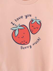 女童草莓装饰春秋季印花卫衣 - 粉色 - 查看 3