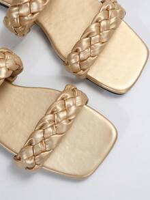 Fashionable Korean Style Minimalist Golden Flat Sandals - Gold - View 5