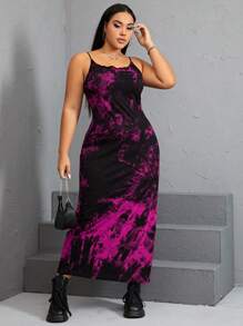 SHEIN EZwear Của phụ nữ Kích thước lớn Nhuộm buộc Cao Bên Khe Váy Dây - Màu Hồng Tươi - Xem 4