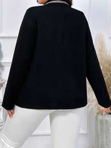SHEIN LUNE Plus Size Women's Color-block Edge Single Button Blazer - Black - View 2