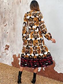 SHEIN Clasi 全印花綁頸連衣裙 - 薑色 - 查看 2