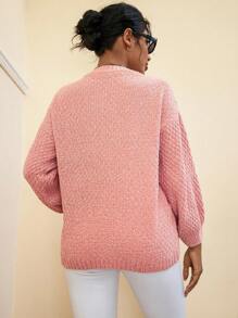 Aveloria Drop Shoulder Lantern Sleeve Sweater - Pink - View 2