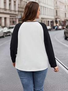 SHEIN LUNE Khối màu Tay Raglan Áo thun - Đen và trắng - Xem 2
