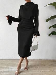 Chiquease Funnel Neck Patchwork Dress Fall Cloth For Women - Black - View 6