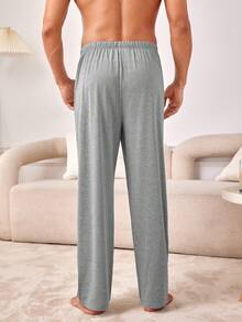 男式彈性腰家居褲,帶有字母和小狗圖案 - 灰色 - 查看 2