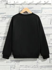 SHEIN Boys' Casual Letter Print Round Neck Knit Sweatshirt - Black - View 2