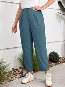 SHEIN LUNE Plus Size Solid Color Pleated Pants