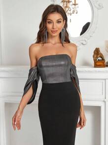 SHEIN Belle Vestido de noche color bloqueo diseño , plata de tela , recto cortar de mujeres formal ( tarea pesada ) - Multicolor - Ver 4