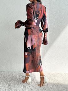 SHEIN Clasi Women's Tie Dye Ruffle Sleeve Dress - Multicolor - View 5