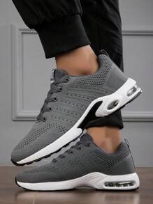 男士跑步鞋休閒舒適走路鞋,配有緩震氣墊和時尚的鞋帶綁法 - 灰色 - 查看 2