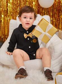Baby Boys' Shirt Jumpsuit And Overalls Set, Perfect For Parties And Celebrations, Autumn And Winter - Black - View 4