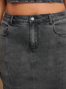 SHEIN BAE Kích thước lớn Gợi cảm Độ co giãn Cao Váy Denim Thiết kế Với Quần bó Phong cách & Phương Tây Mặc Đối với , Các bữa tiệc - Xám - Xem 6