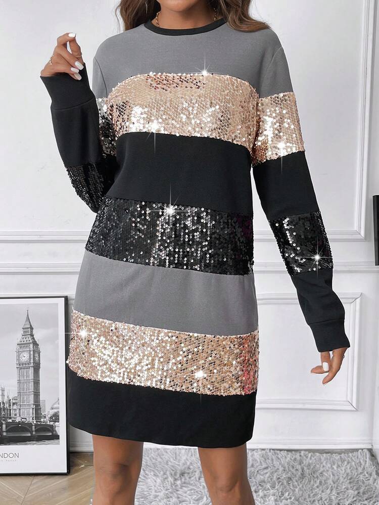 Color Block Contrast Sequin Tee Dress