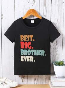 SHEIN 小男孩标语图案 T 恤 - 黑色 - 查看 3