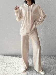 SHEIN Essnce Women'S Tracksuit Set: Crop Top Sweatshirt And Jogger Pants With Drawstring - Apricot - View 1