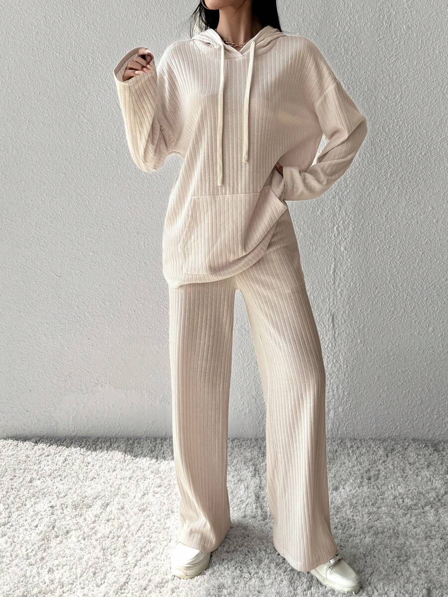 SHEIN Essnce Women'S Tracksuit Set: Crop Top Sweatshirt And Jogger Pants With Drawstring - Apricot - View 1