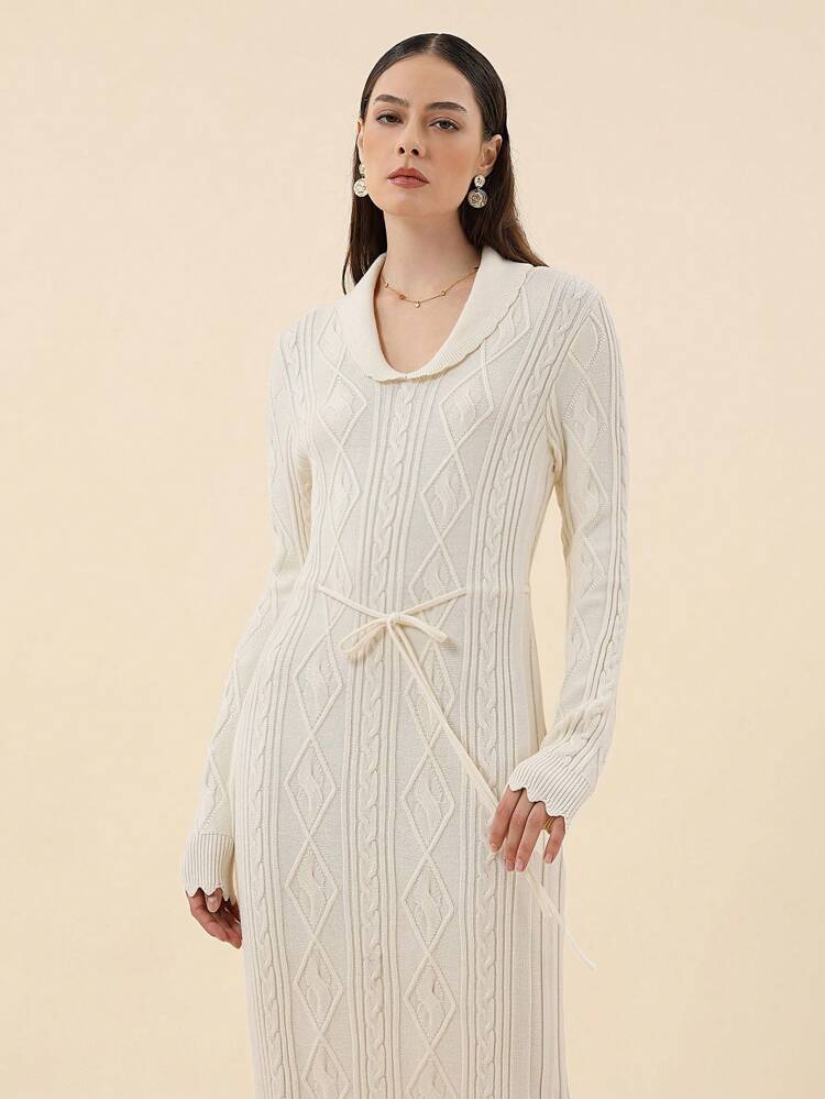 Apricot Colored Collared Long Sleeve Women'S Sweater Dress