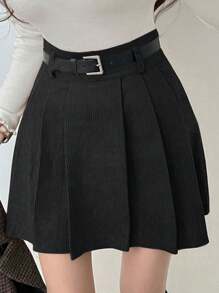 DAZY 女式纯色学院风百褶裙夏季 - 黑色 - 查看 6