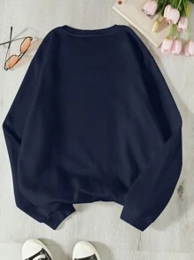 SHEIN EZwear Của phụ nữ Cây thông Noel Lông cừu Áo nỉ - Màu xanh hải quân - Xem 2