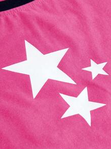 ROMWE Kawaii Star Pattern Raglan Sleeve T-shirt - Hot Pink - View 4