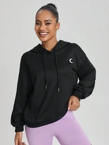 Threesuture Butterfly Print Drop Shoulder Hoodie - Black - View 2