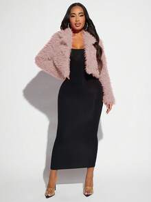 SHEIN SXY Abrigo Tipo Cárdigan De Color Liso Para Mujer - Rosa vieja - Ver 4