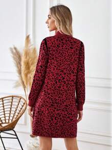 SHEIN Clasi Hoa văn Báo Đầm Áo len - Đỏ - Xem 2