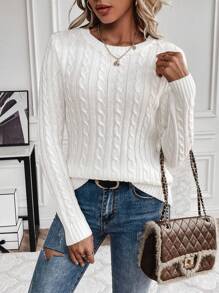 Calvaya Solid Color Twisted Pattern Sweater,Long Sleeve Tops Knit Pullover Fall Winter Outfit