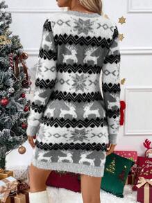 SHEIN Essnce 女士聖誕圖案毛衣連身裙 - 彩色 - 查看 2