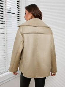 SHEIN Essnce 女款絨面革翻領夾克 - 米色 - 查看 2