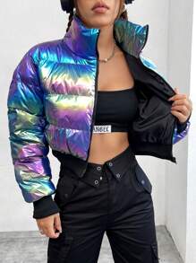 SHEIN Coolane Short Laser Padded Coat For Winter - Multicolor - View 4