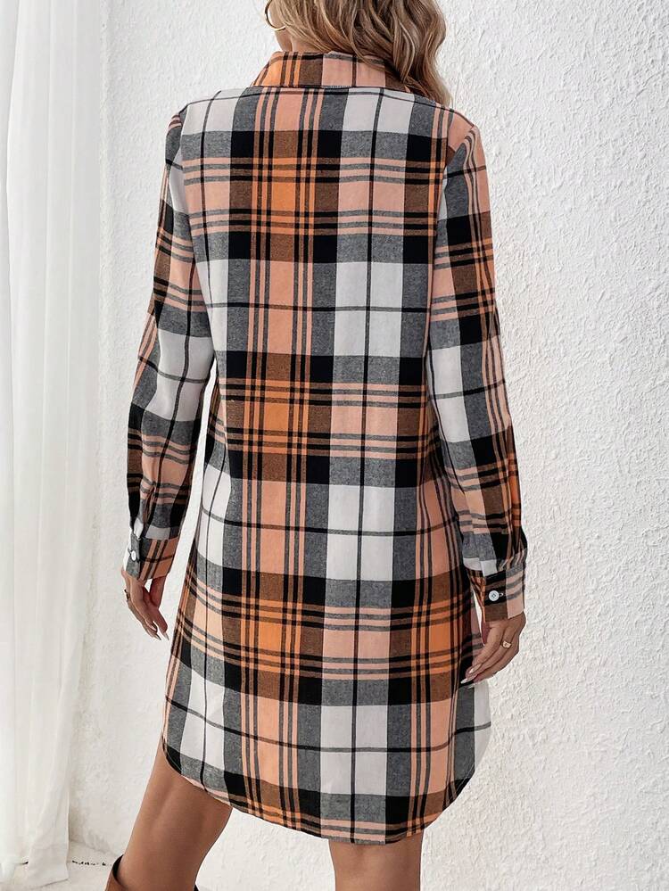 Women's Plaid Half-button Front Open Collar Dress