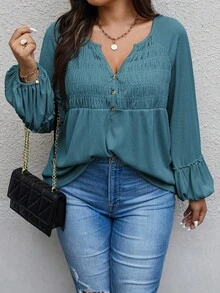 Calvaya Plus Size Women'S Notched Neckline Raglan Sleeve T-Shirt - Blue - View 6