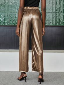 BizChic Mesdames Pantalons Longs À Texture Métallique - Champagne - Voir 2