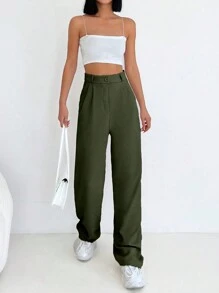 EURMUSE Women's Solid Color Pleated Suit Pants - Khaki - View 5