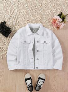 Áo khoác denim một hàng khuy cho bé gái tuổi mới lớn - trắng - Xem 1