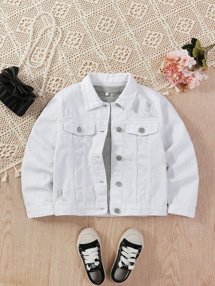 Áo khoác denim một hàng khuy cho bé gái tuổi mới lớn - trắng - Xem 1