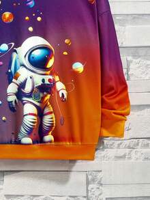 SHEIN Tween 男孩休閒連帽運動衫,太空人和外太空元素印花針織寬鬆款 - 彩色 - 查看 5
