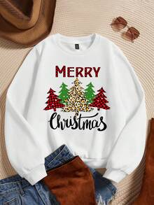 SHEIN EZwear Plus Christmas Print Thermal Sweatshirt - White - View 1