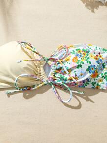 Swim Mod Summer Beach Women's Floral Printed Lace Up Bikini Set - Multicolor - View 3